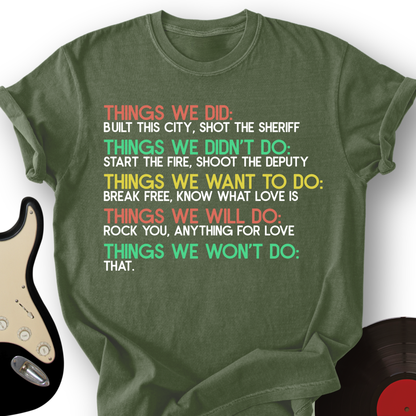 "Things We Did" Classic Rock Lyrics Checklist Tee - Vintage Music Lover Gift