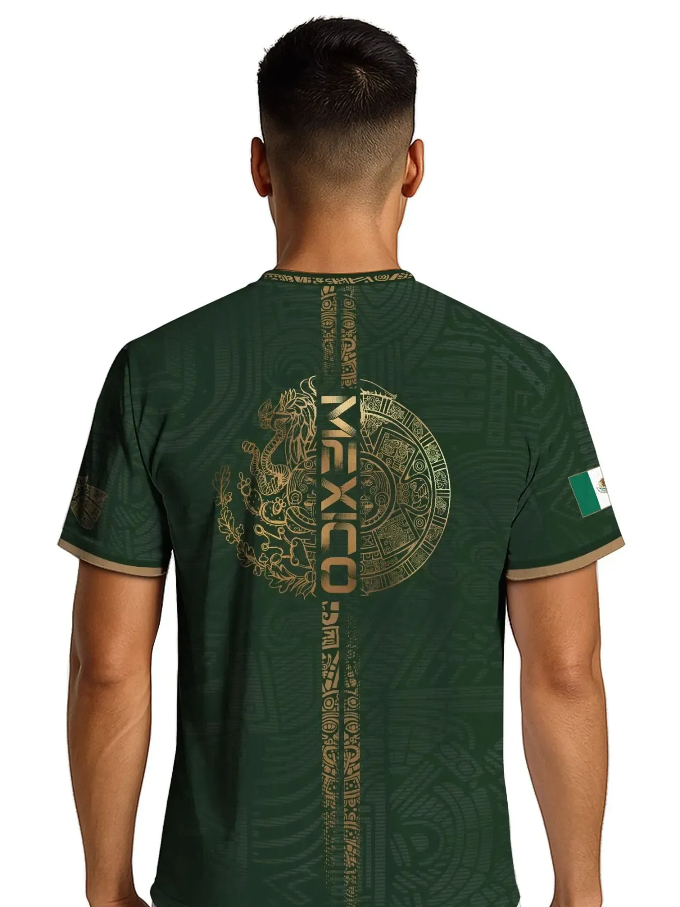 Mexico Gold Eagle Aztec Warrior Soccer Jersey | All-Over Print Heritage Football Shirt