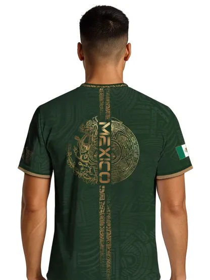 Mexico Gold Eagle Aztec Warrior Soccer Jersey | All-Over Print Heritage Football Shirt
