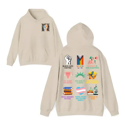 Human Rights Icons Graphic Hoodie - Premium Fleece Pullover (Back Print)