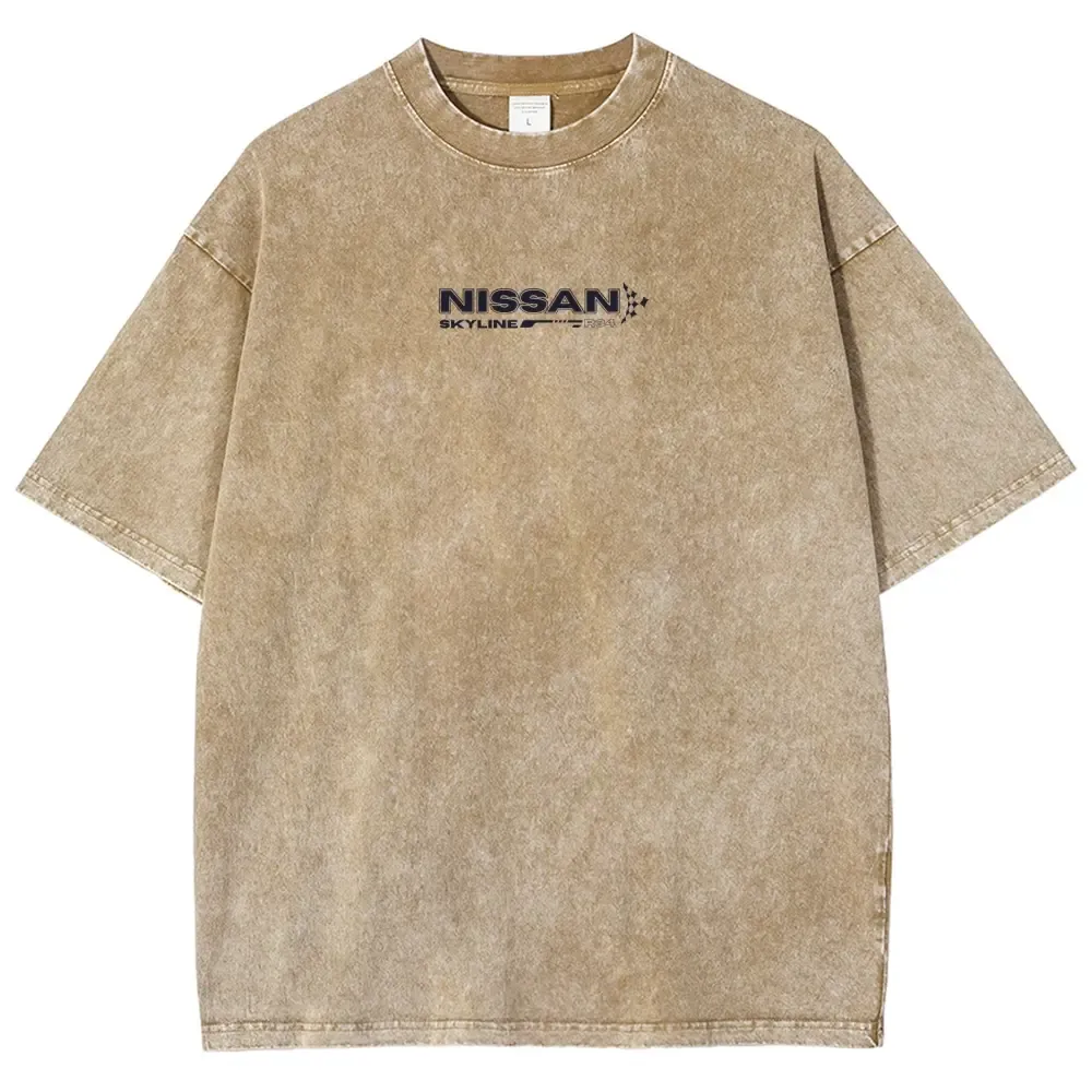 Vintage Skyline Washed Blue Graphic T-Shirt – Oversized JDM Streetwear Tee