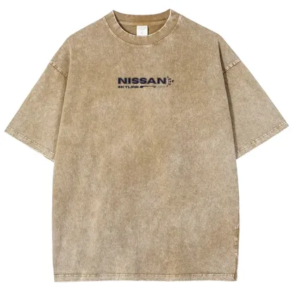 Vintage Skyline Washed Blue Graphic T-Shirt – Oversized JDM Streetwear Tee