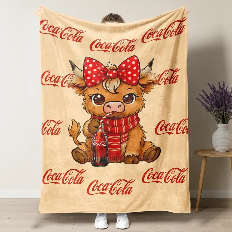 Cute Cola Cow Cozy Throw Blanket - Soft Plush Character Fleece for Couch & Bed