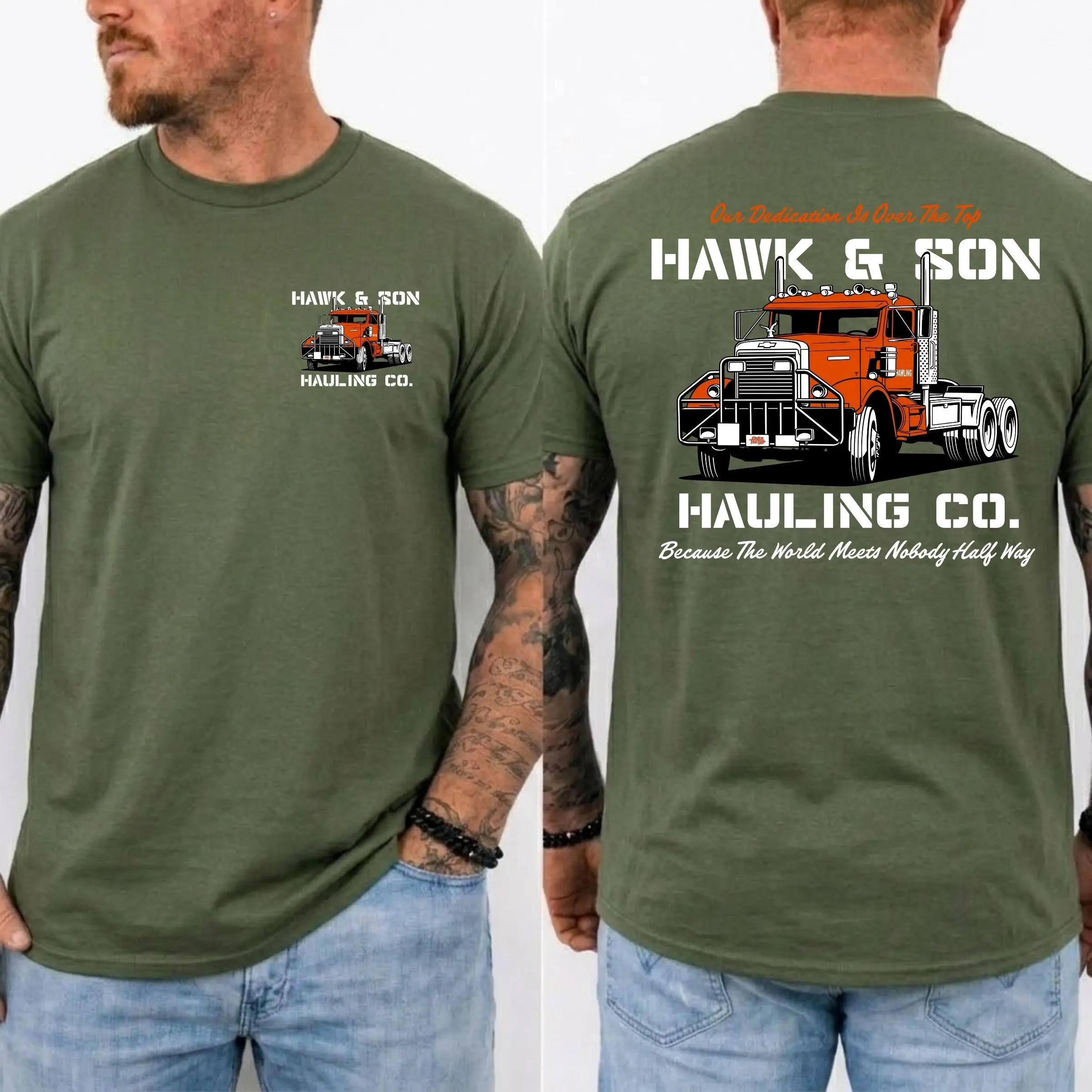 Over The Top Trucker Shirt - Vintage 80s Arm Wrestling Graphic Tee, Retro Hawk & Son Hauling Co. Streetwear T-Shirt