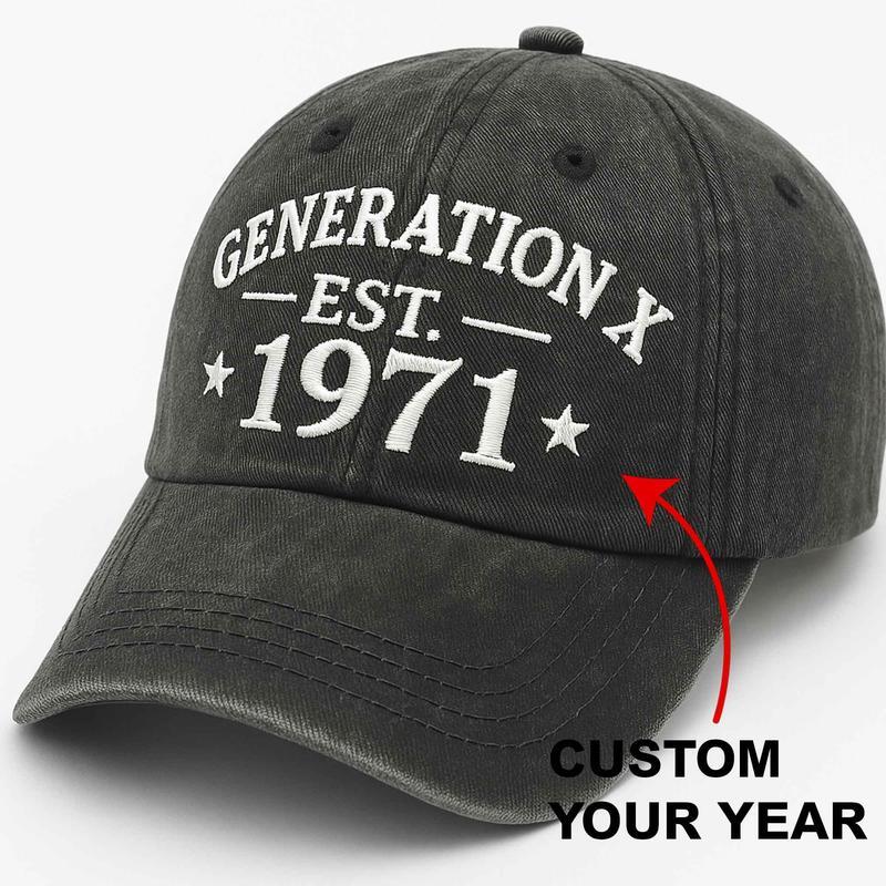 Custom "GENERATION X EST. [Year]" Washed Cotton Baseball Caps