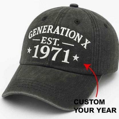 Custom "GENERATION X EST. [Year]" Washed Cotton Baseball Caps
