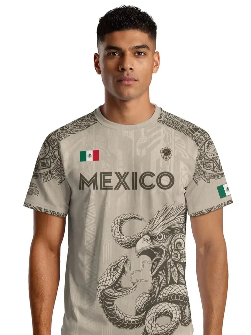 Mexico Aztec Eagle Heritage Soccer Jersey | All-over Print Tribal Design | Fitted Casual Style | All Seasons