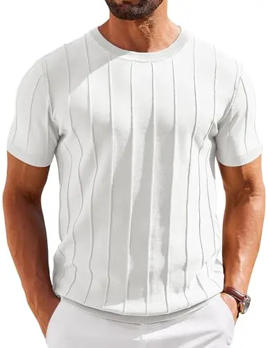 Men’s Ribbed Knit Crewneck T-Shirt – Short Sleeve Casual Sweater Tee