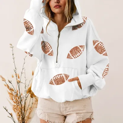 Vintage Zip-Up Football Hoodie Varsity Sportswear Sweatshirt