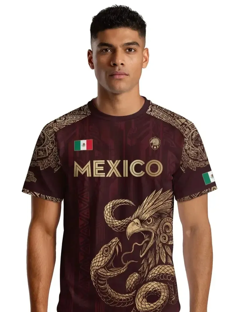 Mexico Aztec Eagle Heritage Soccer Jersey | All-over Print Tribal Design | Fitted Casual Style | All Seasons