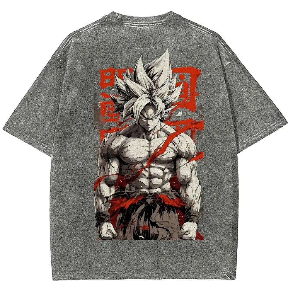 Anime Warrior Washed Graphic T-Shirt – 2-Sided Vintage Streetwear Tee