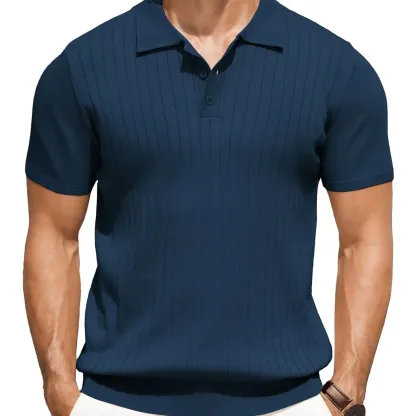 Men’s Ribbed Knit Polo Shirt – Short Sleeve Lightweight Casual Golf Top