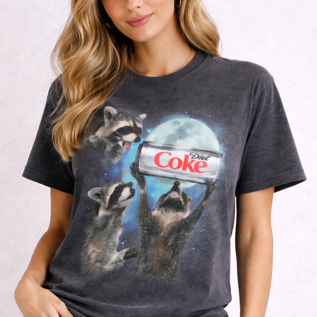 Vintage Diet Coke Raccoon Moon Praising Graphic Tee