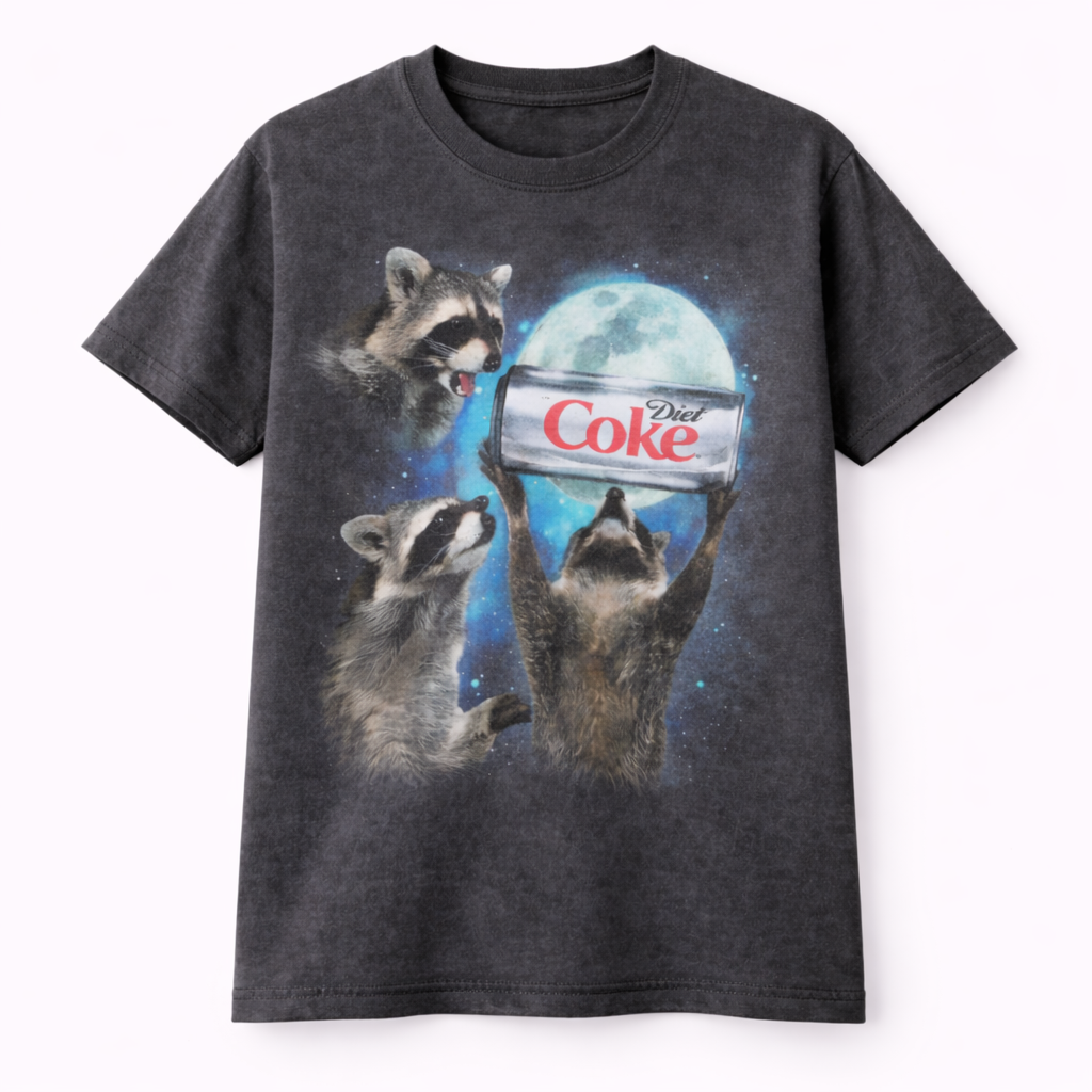 Vintage Diet Coke Raccoon Moon Praising Graphic Tee