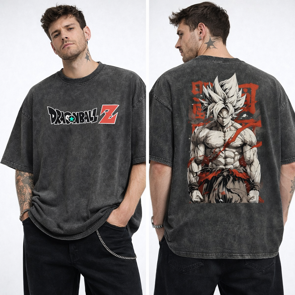 Anime Warrior Washed Graphic T-Shirt – 2-Sided Vintage Streetwear Tee