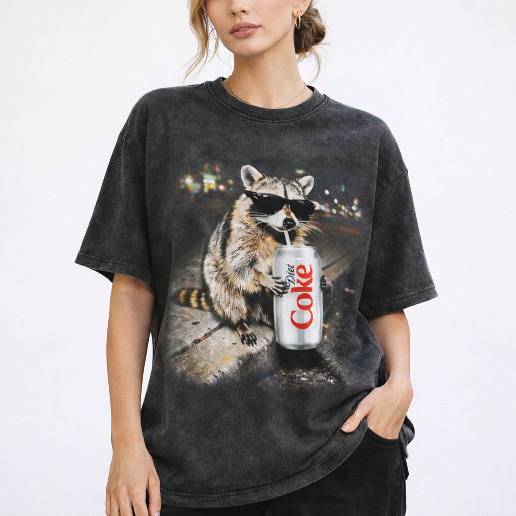 Vintage Diet Coke Raccoon Graphic Tee - Chaotic Energy Trash Panda Shirt