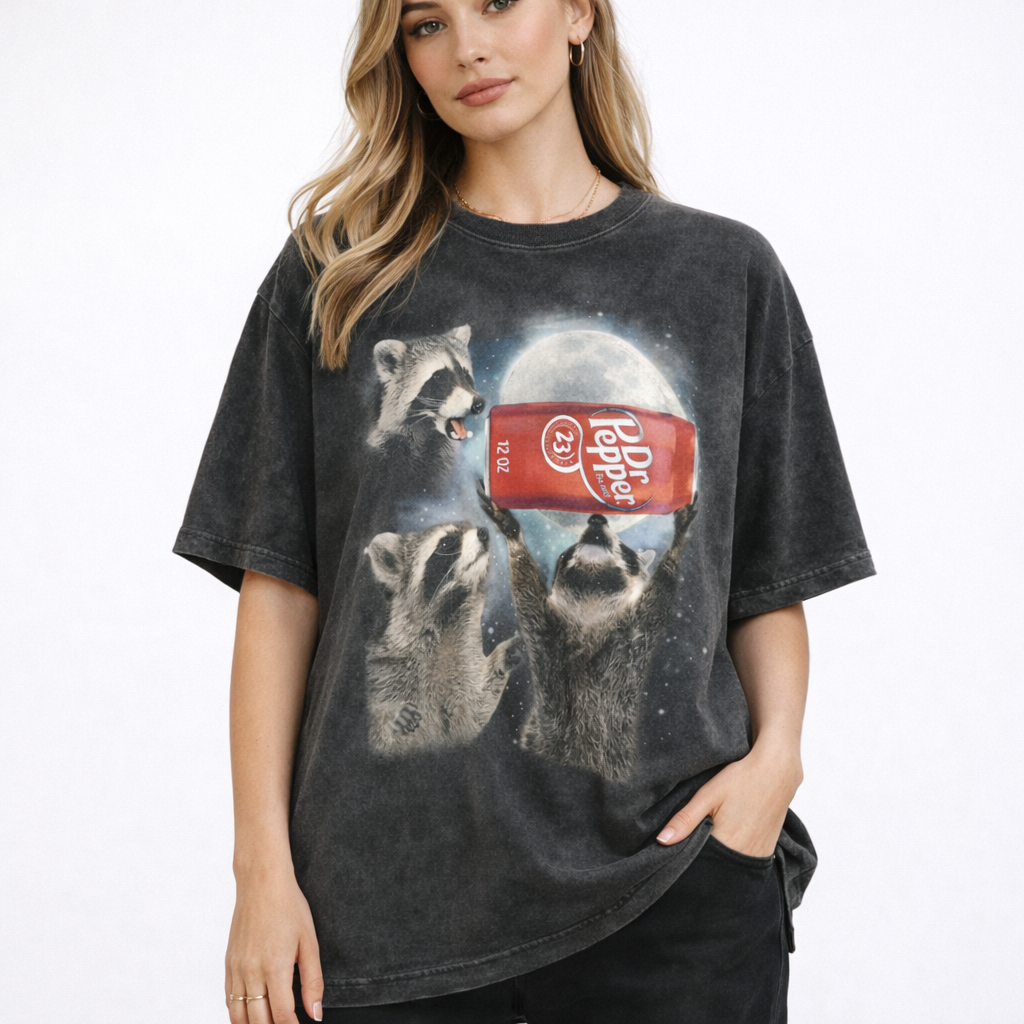 Vintage Dr Pepper Raccoon Graphic Tee - Moon Reaching Raccoon