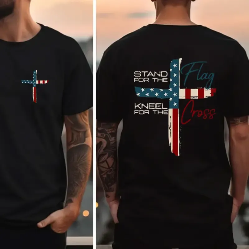 “Faith & Patriotism” Flag - Cross Graphic Tee | Christian Patriot Shirt