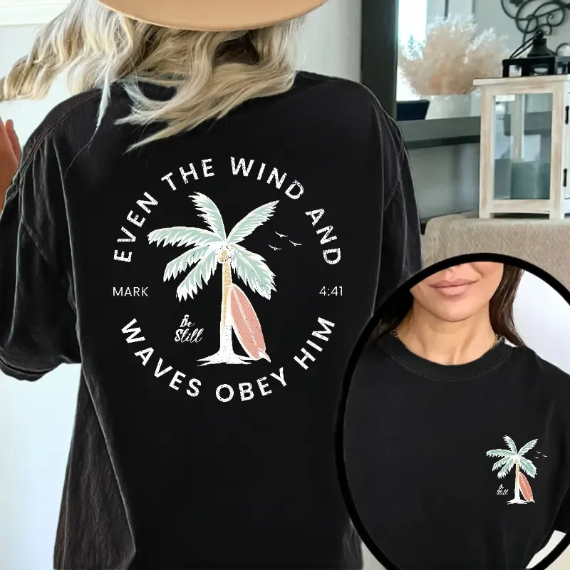 “Mark 4:41 Faith & Beach” Christian Retro Palm Tee