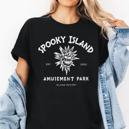 “Retro Cartoon Nostalgia” Spooky Island Amusement Park Tee