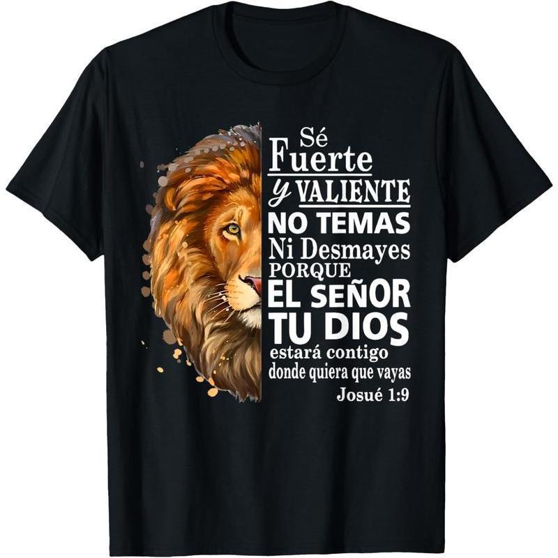 Spanish Bible Verse Lion Graphic Christian Tee
