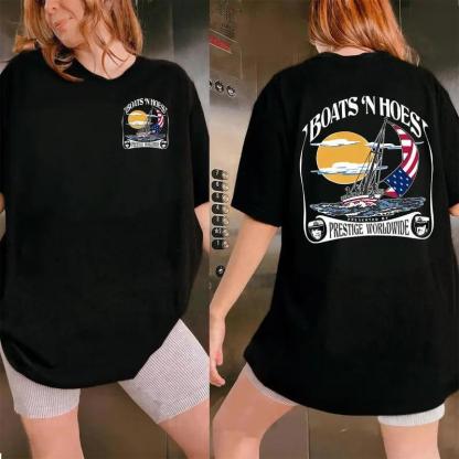 “Talladega Nights Inspired 'BOATS 'N HOES' Graphic V - Neck Tee”