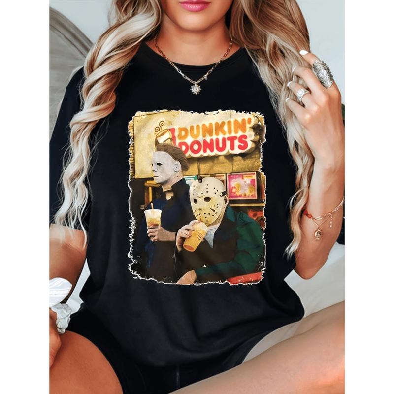 “Horror Movie & Dunkin” Donuts Quirky Graphic Tee