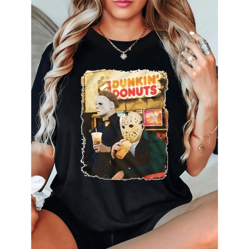 “Horror Movie & Dunkin” Donuts Quirky Graphic Tee