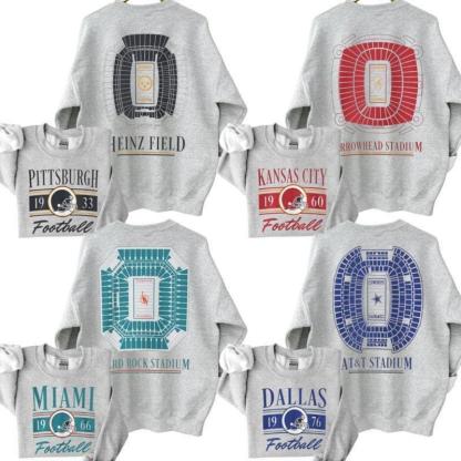 “NFL Stadium & City” Retro Gray Crewneck Sweatshirts