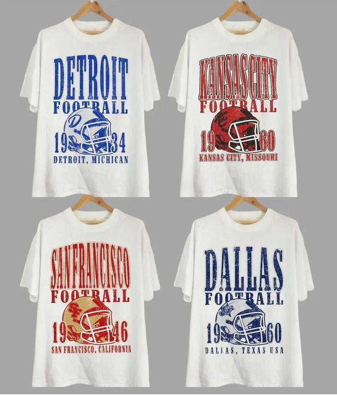 “NFL City Football” Retro White Crewneck Tees