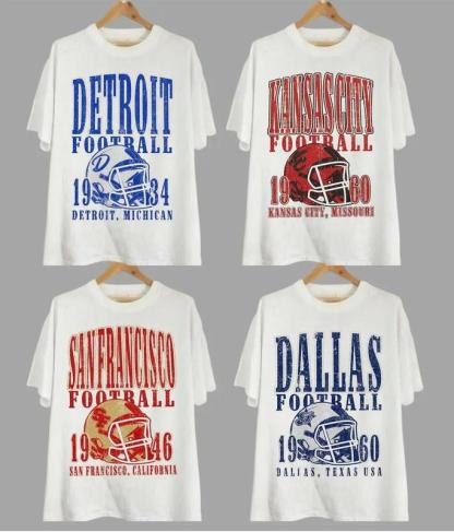 “NFL City Football” Retro White Crewneck Tees