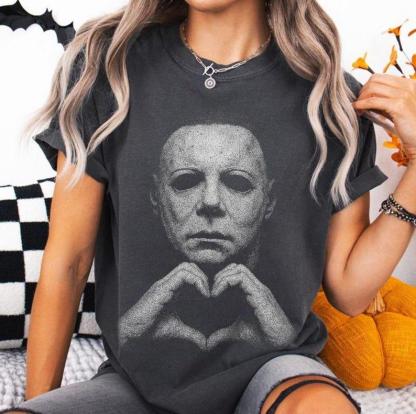 “Michael Myers Heart Hands” Halloween Multi - Color Crewneck Tees
