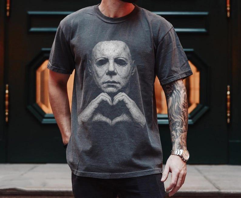 “Michael Myers Heart Hands” Halloween Multi - Color Crewneck Tees