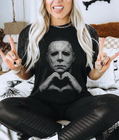 “Michael Myers Heart Hands” Halloween Multi - Color Crewneck Tees