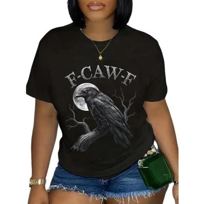 “F - CAW - F” Raven Moon Dead Branch Dark Style Black Crewneck Tee