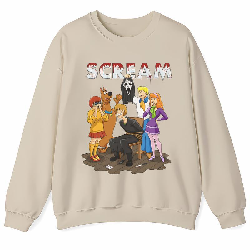 Scooby-Doo x Scream Crossover Graphic Apparel - Horror Cartoon Fusion Tee, Sweatshirt & Hoodie