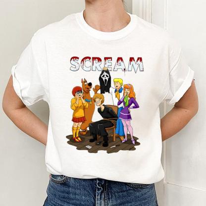 Scooby-Doo x Scream Crossover Graphic Apparel - Horror Cartoon Fusion Tee, Sweatshirt & Hoodie