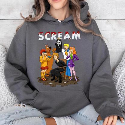 Scooby-Doo x Scream Crossover Graphic Apparel - Horror Cartoon Fusion Tee, Sweatshirt & Hoodie