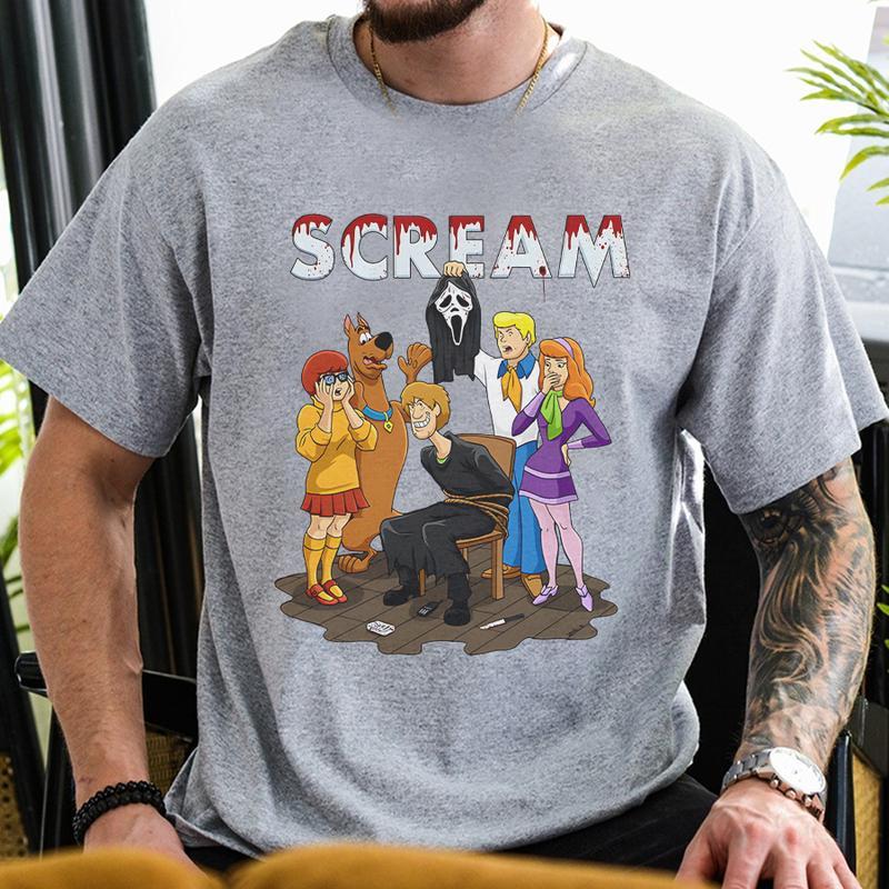 Scooby-Doo x Scream Crossover Graphic Apparel - Horror Cartoon Fusion Tee, Sweatshirt & Hoodie