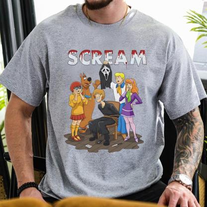 Scooby-Doo x Scream Crossover Graphic Apparel - Horror Cartoon Fusion Tee, Sweatshirt & Hoodie