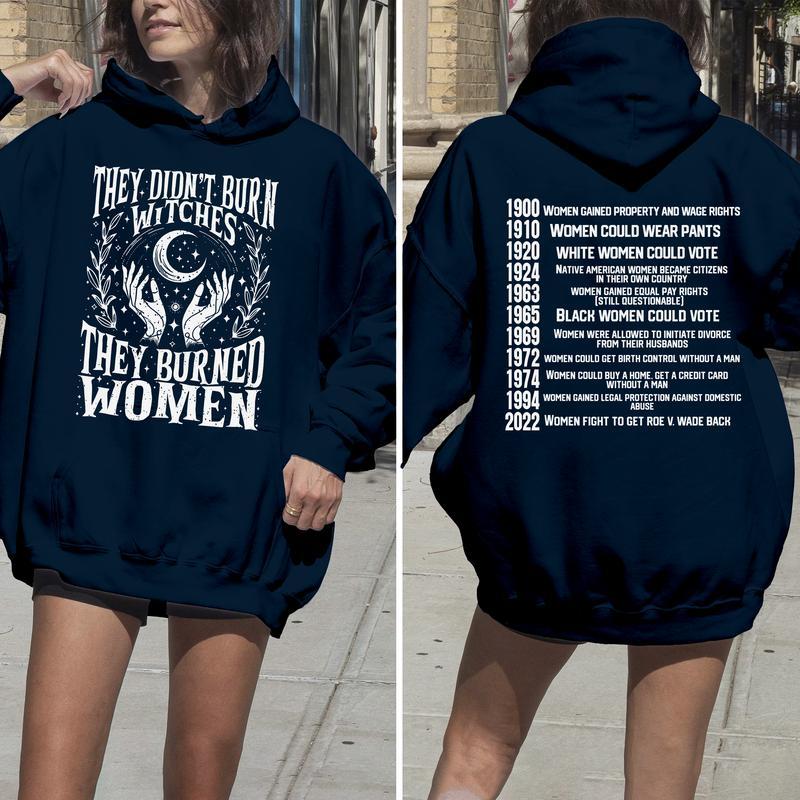 Feminist Witch Trial Graphic Apparel - “They Didn’t Burn Witches” Women's Rights Timeline Hoodie & Tee