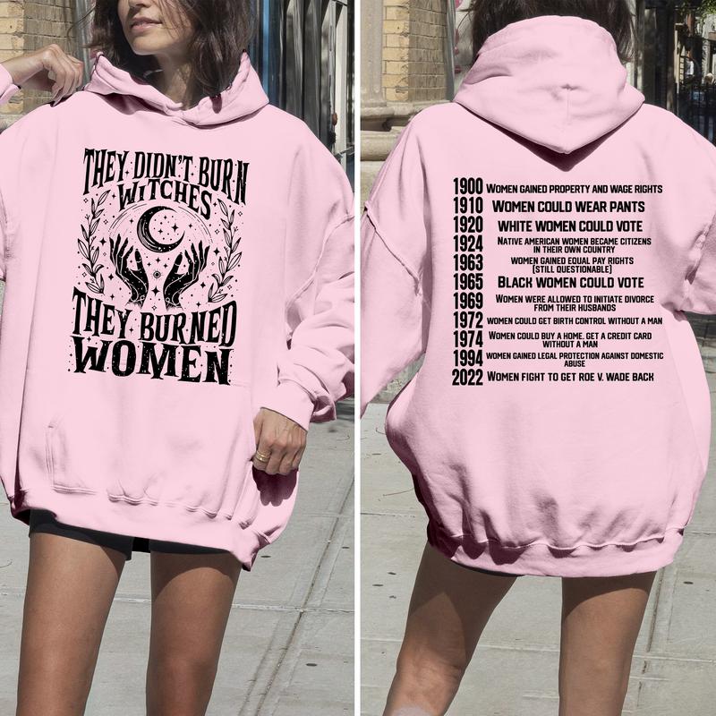 Feminist Witch Trial Graphic Apparel - “They Didn’t Burn Witches” Women's Rights Timeline Hoodie & Tee