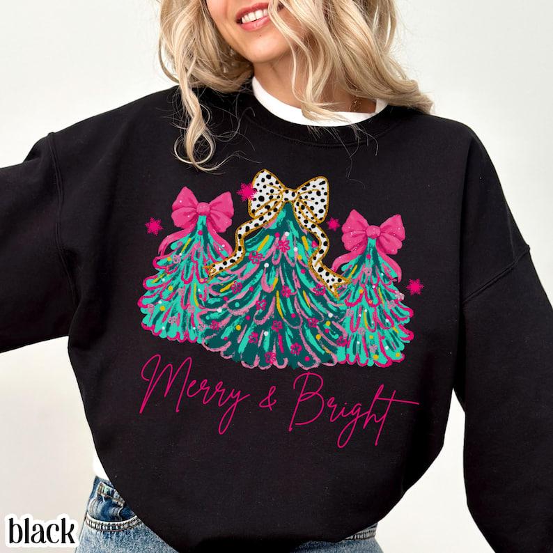 Merry & Bright Christmas Tree Apparel - Shirt, Crewneck, Hoodie Collection