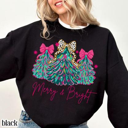 Merry & Bright Christmas Tree Apparel - Shirt, Crewneck, Hoodie Collection