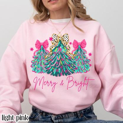Merry & Bright Christmas Tree Apparel - Shirt, Crewneck, Hoodie Collection