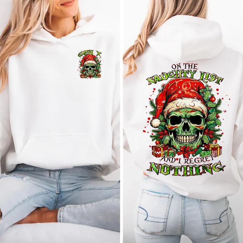 Gen X Christmas Skull Hoodie - “Naughty List & No Regrets” Two-Sided Apparel