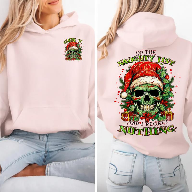 Gen X Christmas Skull Hoodie - “Naughty List & No Regrets” Two-Sided Apparel
