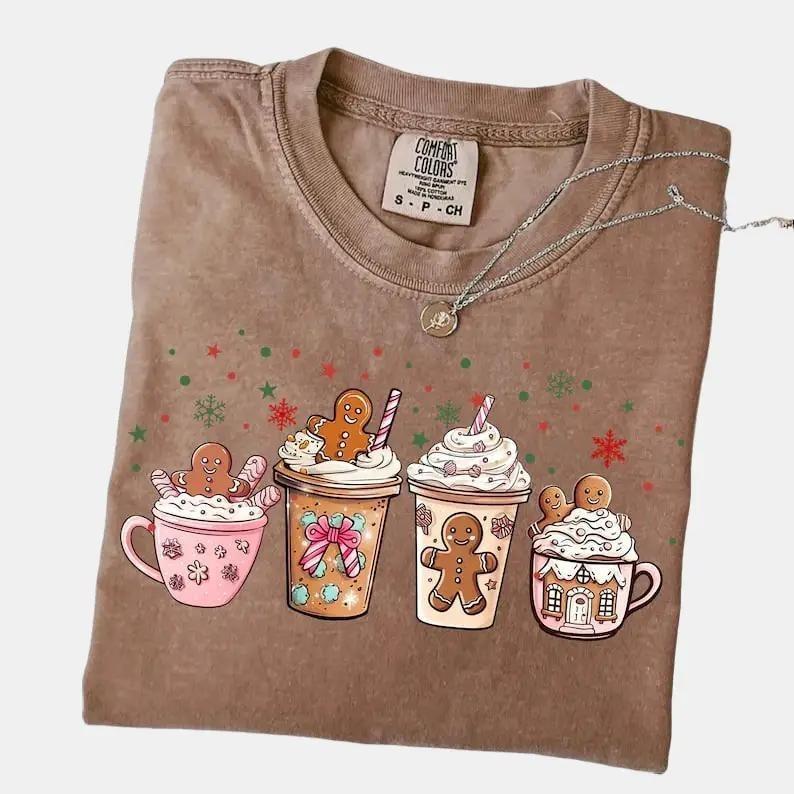 Gingerbread Christmas Drinks Tee - Cozy Holiday Graphic T-Shirt Collection