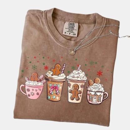 Gingerbread Christmas Drinks Tee - Cozy Holiday Graphic T-Shirt Collection