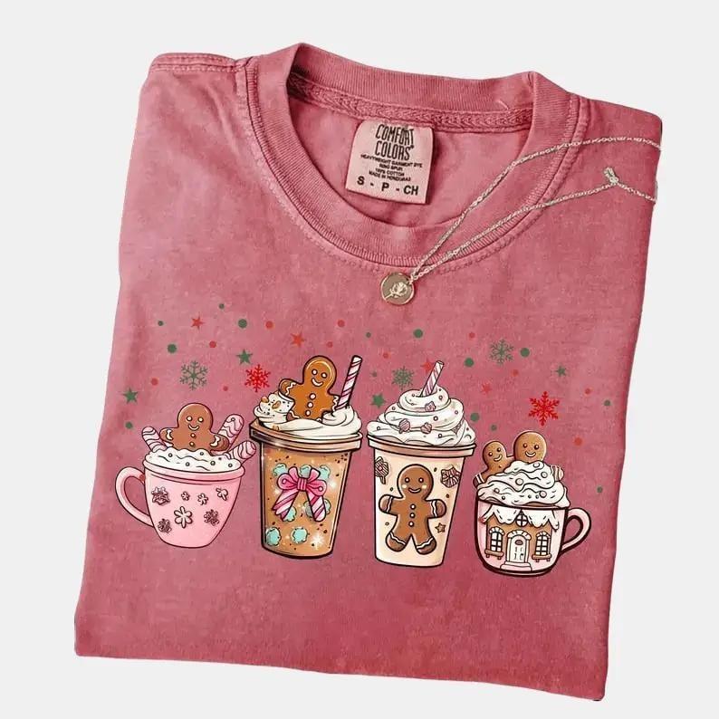Gingerbread Christmas Drinks Tee - Cozy Holiday Graphic T-Shirt Collection
